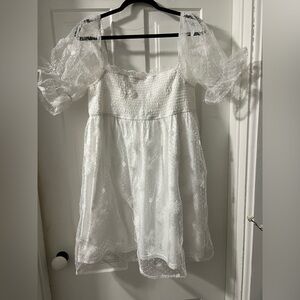 Altar’d State Elegant White Sheer Sleeve Dress
